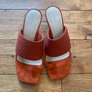 Veronica Beard Kitten Heel Slide Sandal-Sz.7-Burnt Orange-Like New
